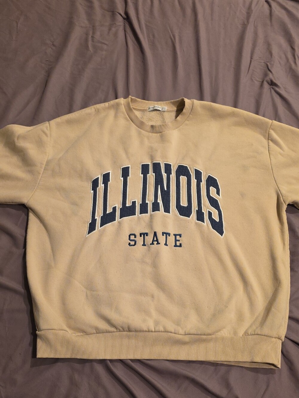 Illinois State Crewneck Sweater in Beige with Navy Lettering